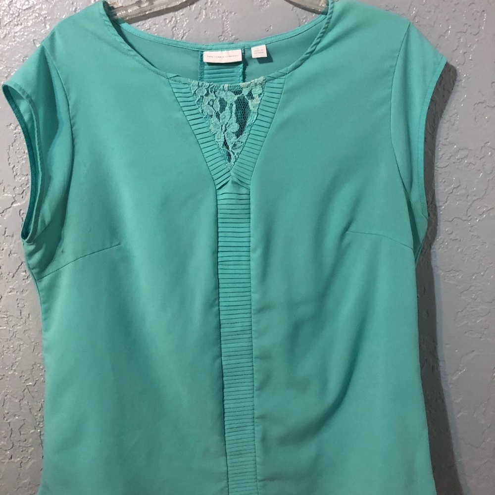 Aqua shirt with lace detailing